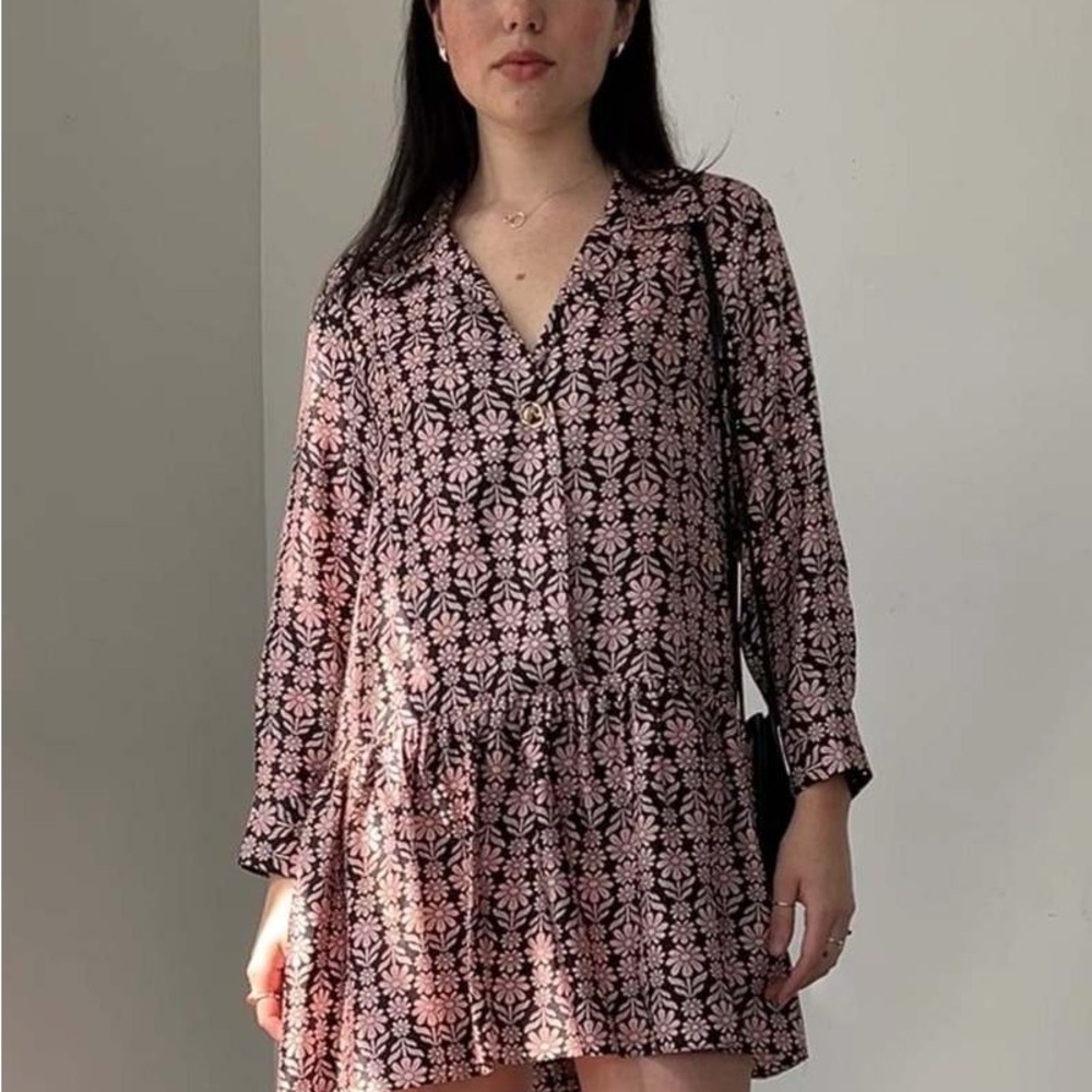 Sandro silk navy daisy mini dress